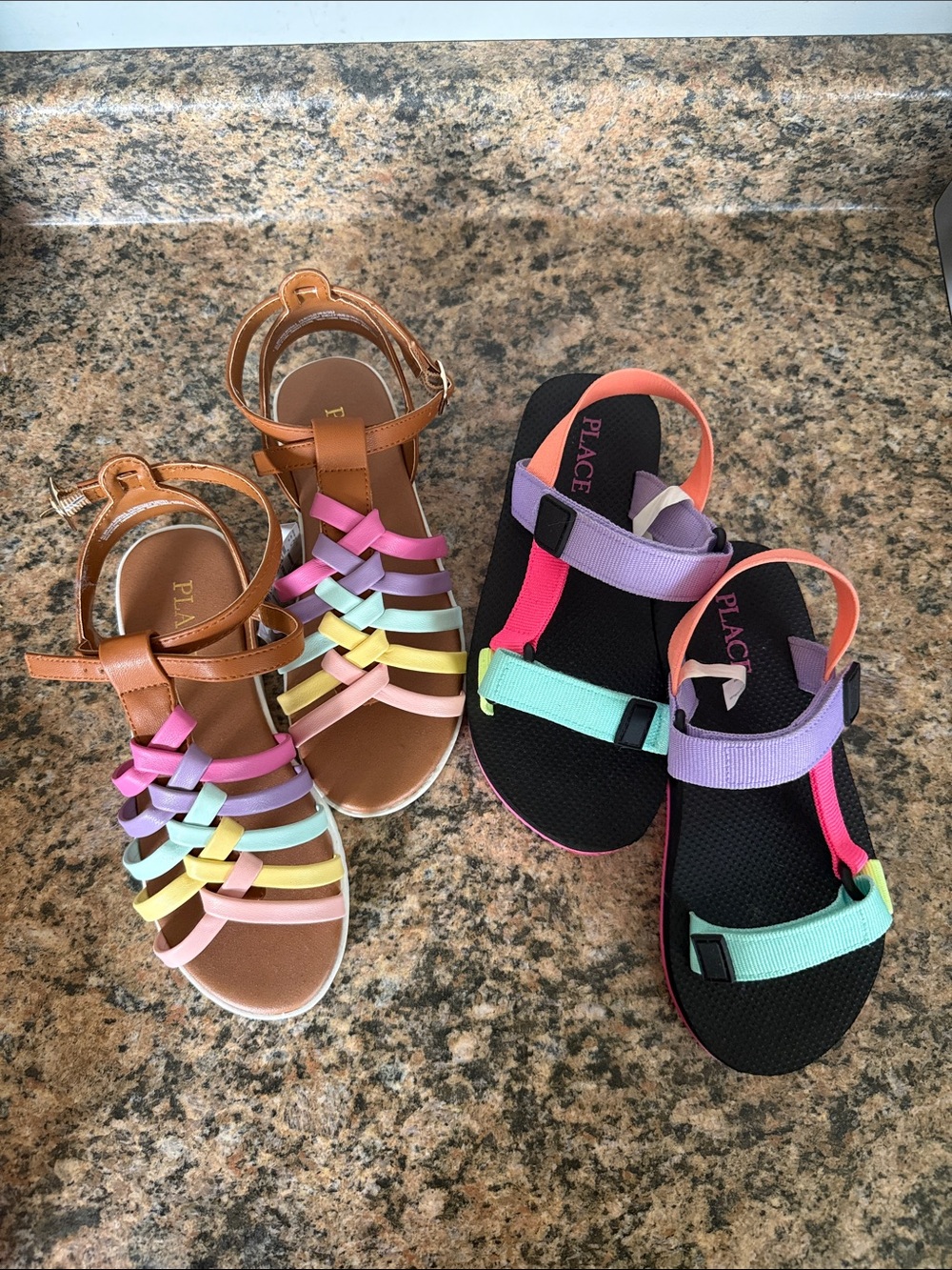 Circo Tan Sandals with Pastel Pink, Lavender, Mint, Yellow and Peach Straps